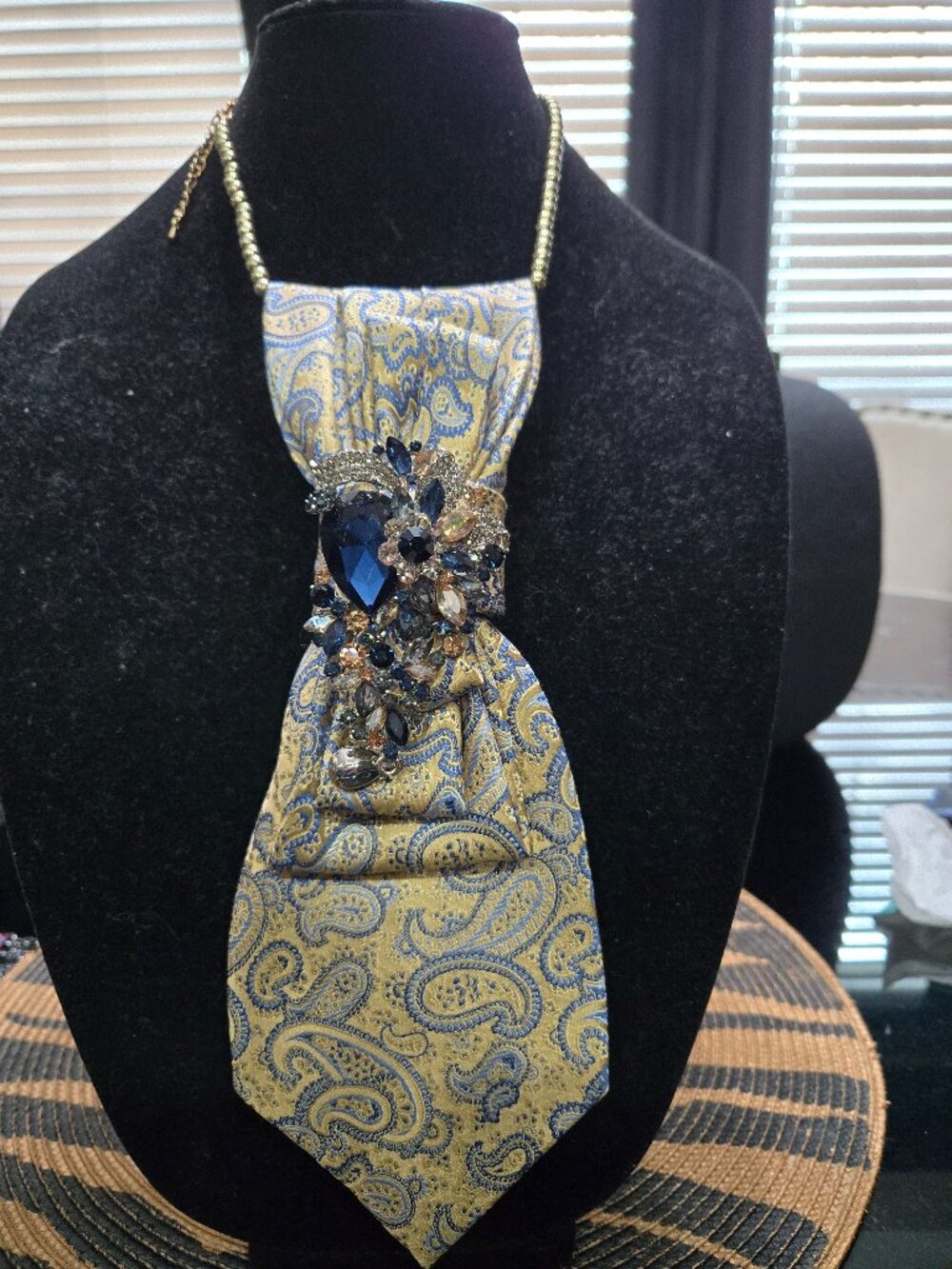 Decorative Tie Necklace with Brooch